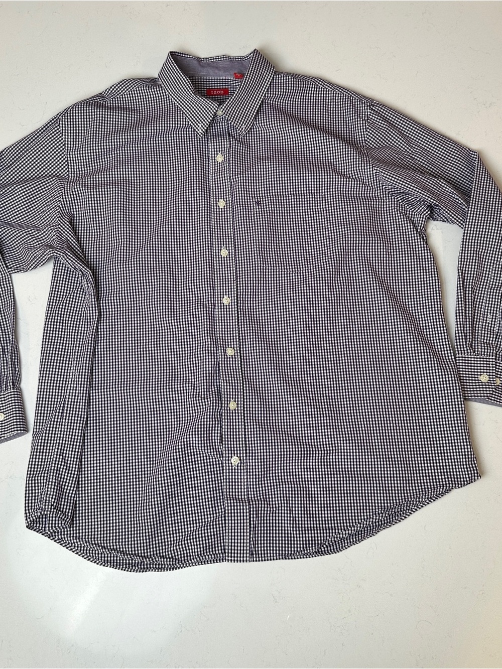 IZOD Men's Gingham Button-Down Dress Shirt - Navy & White